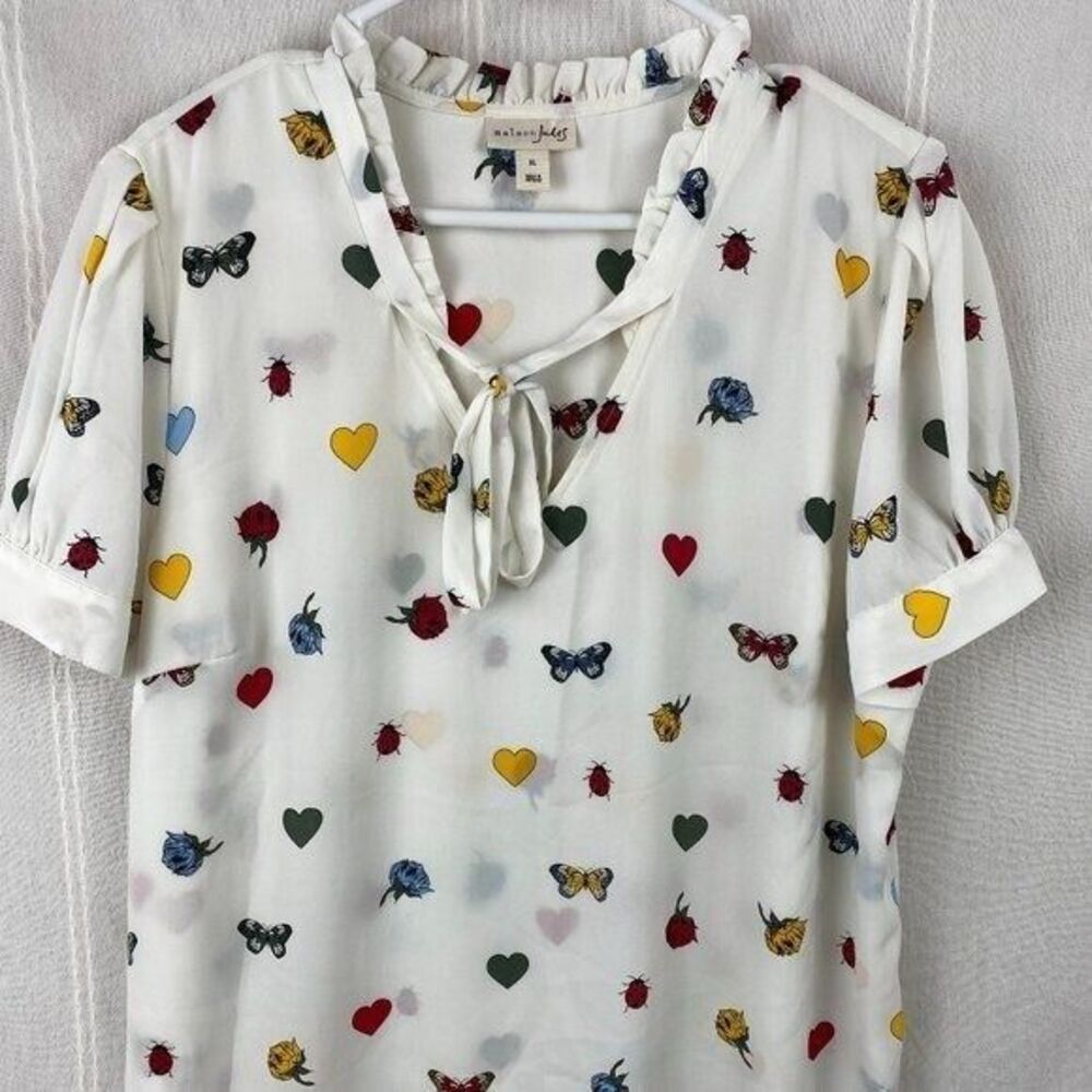 MAISON JULES Butterfly Ladybug‎ Heart Short Sleeve Blouse Top Sz XL